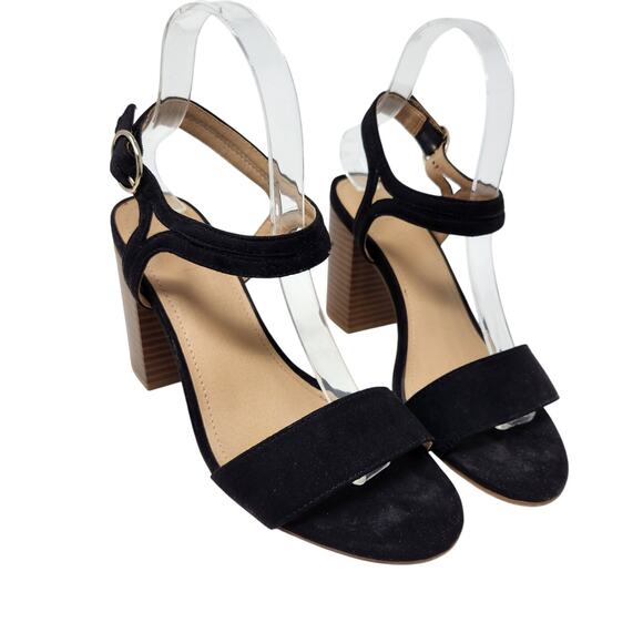 Loft Faux Suede Block Heels Sandal Adjustable Ankle Strap Black Size 7 M - Picture 1 of 12